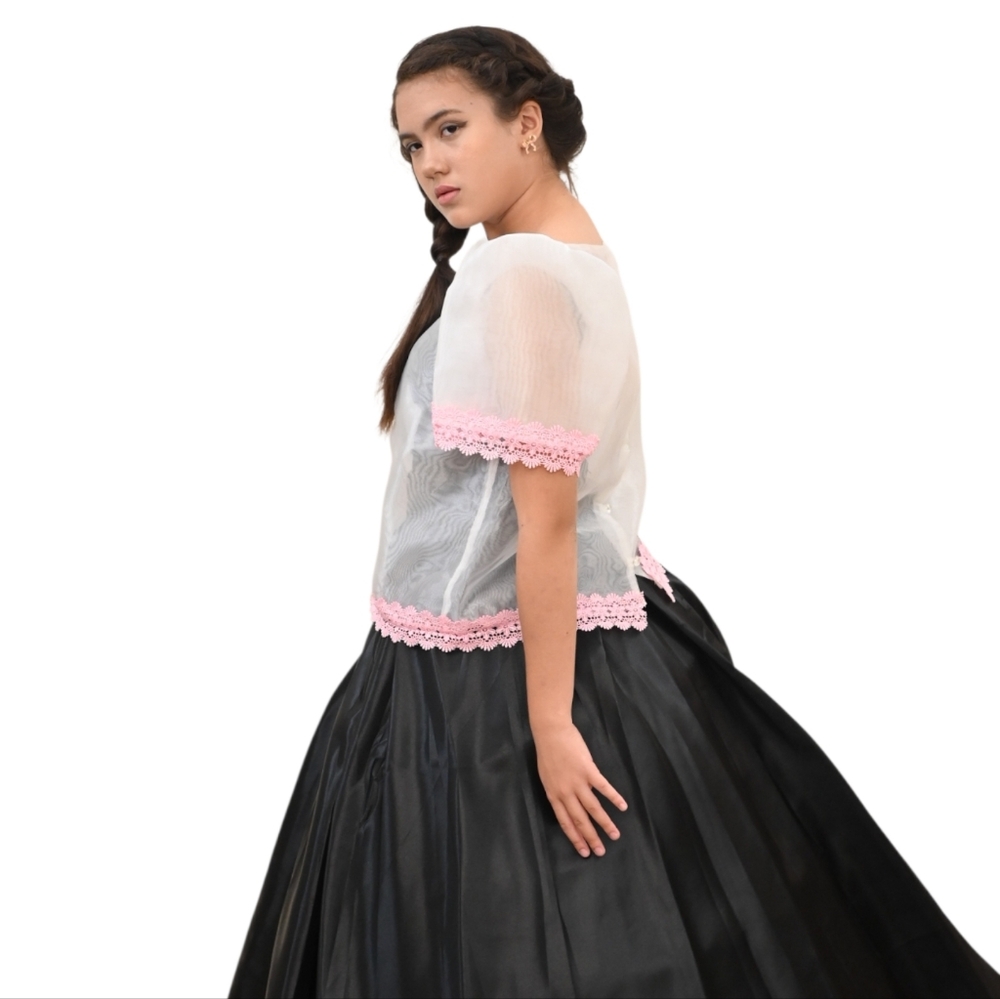 Filipiniana kimona Blouse Embroidered White Pink Traditional